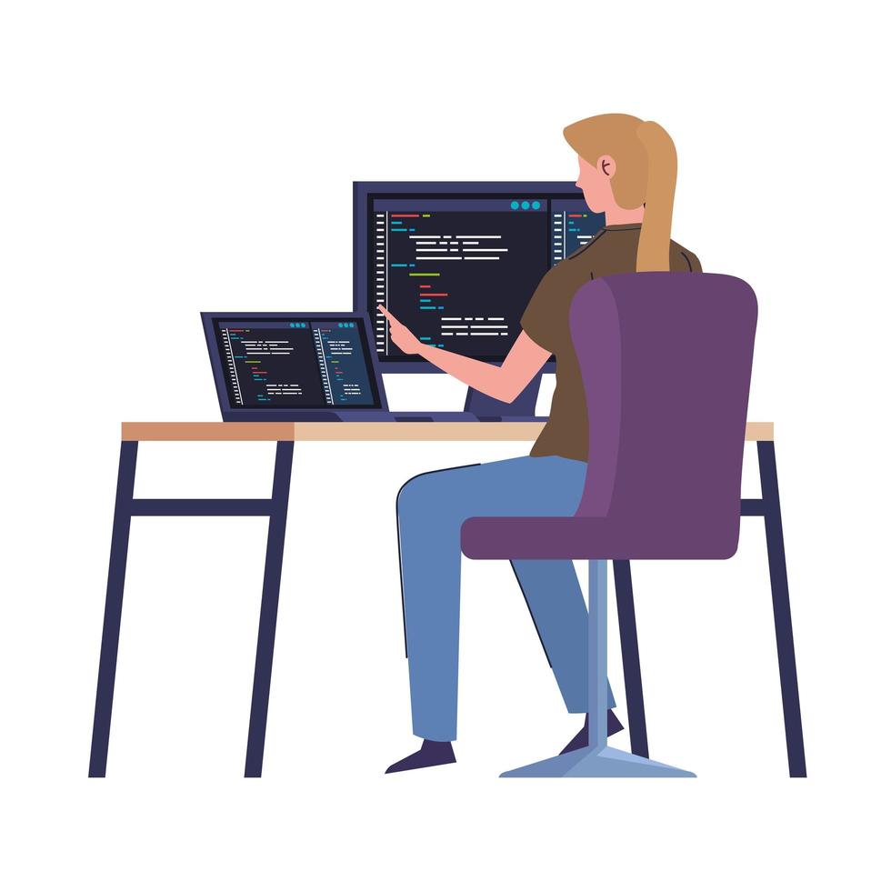 worker female of developer web vector