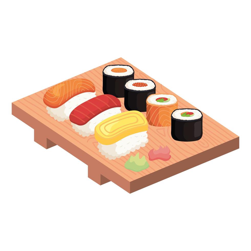 comida de sushi en mesa de madera vector