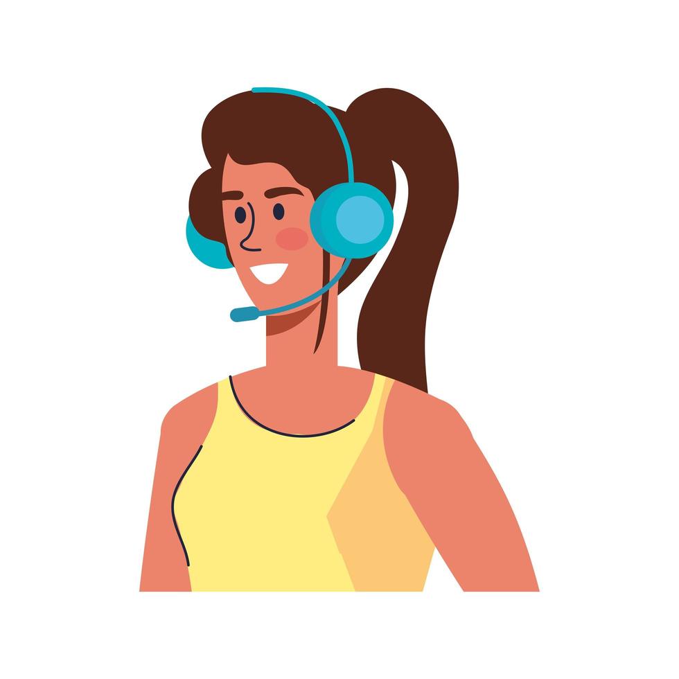 female telemarketer worker with headset vector