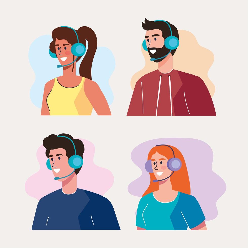 four customer service workers vector