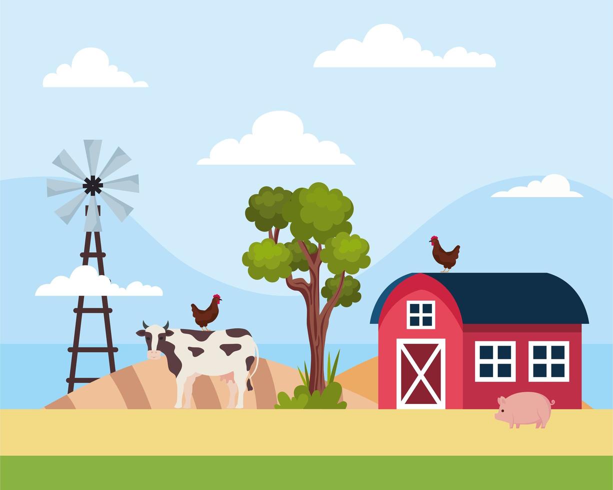 cow and barn vector