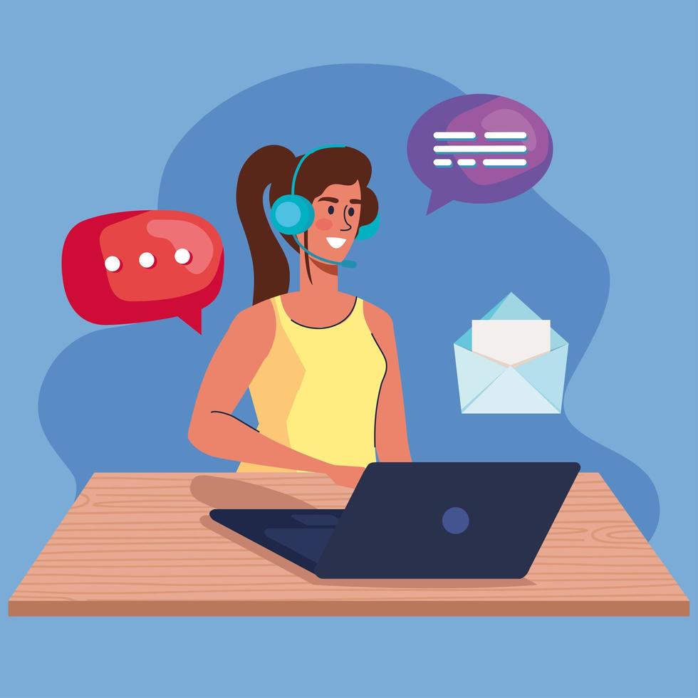 female callcenter worker and icons vector