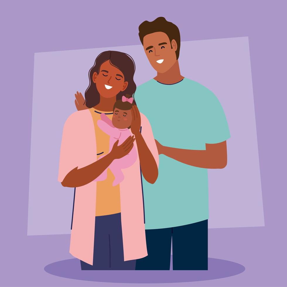 afro parents with newborn vector