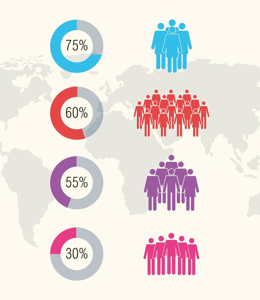 ocho iconos infográficos de población vector