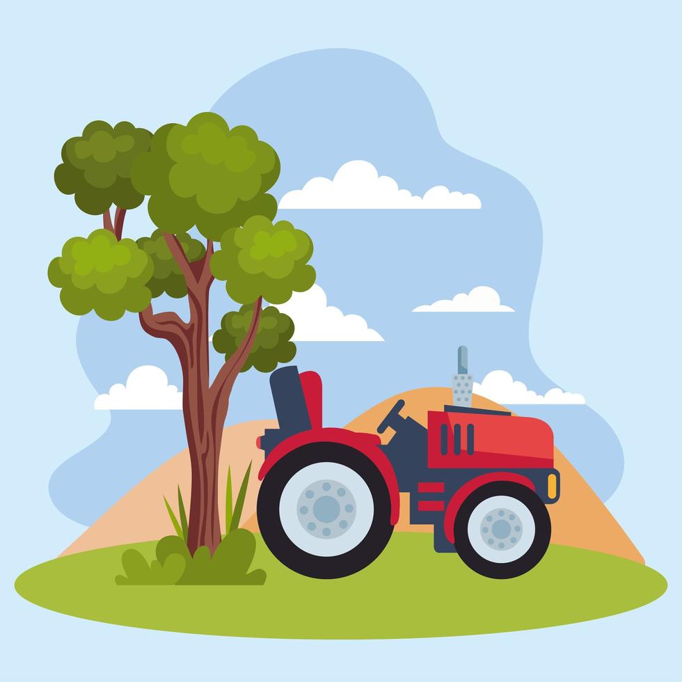 tractor y arbol vector