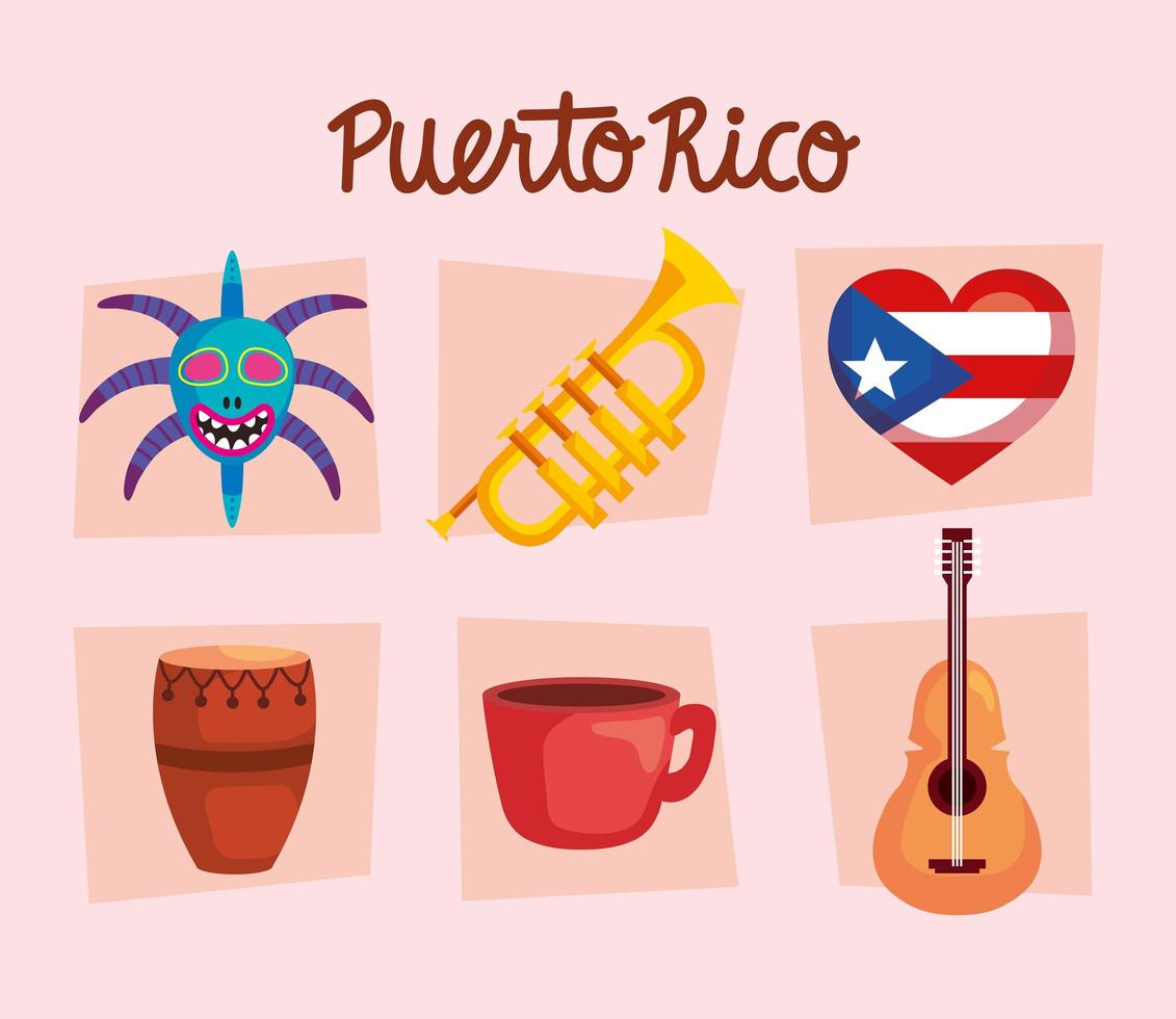 puerto rico culture icons vector