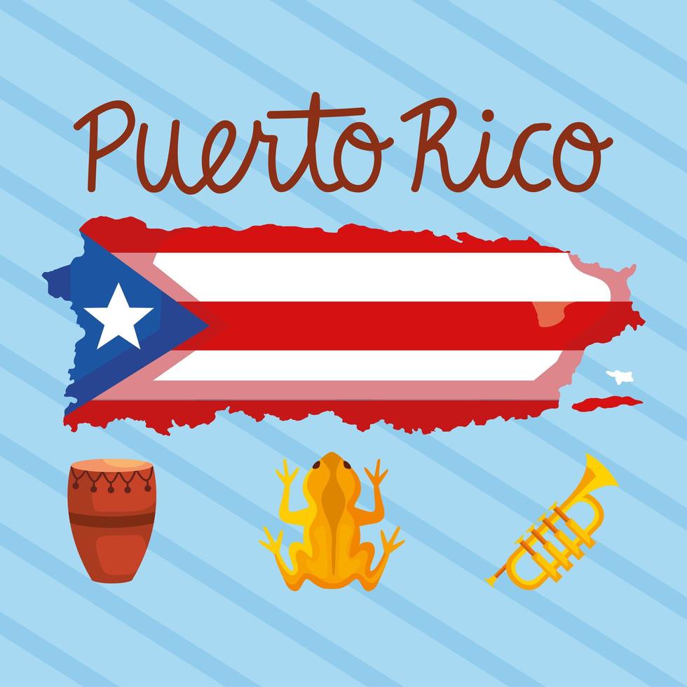 flag puerto rico and icons vector