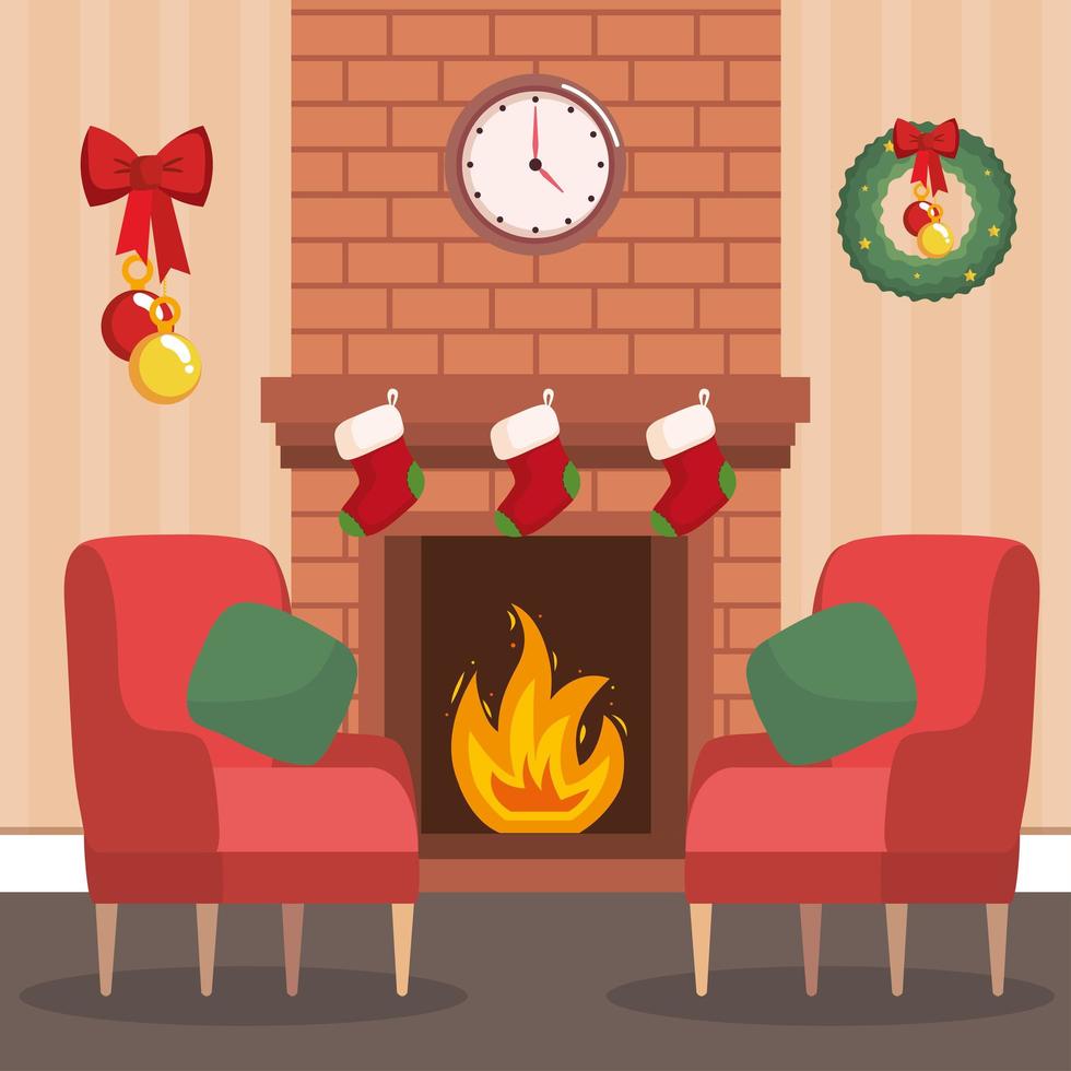 christmas interior house vector