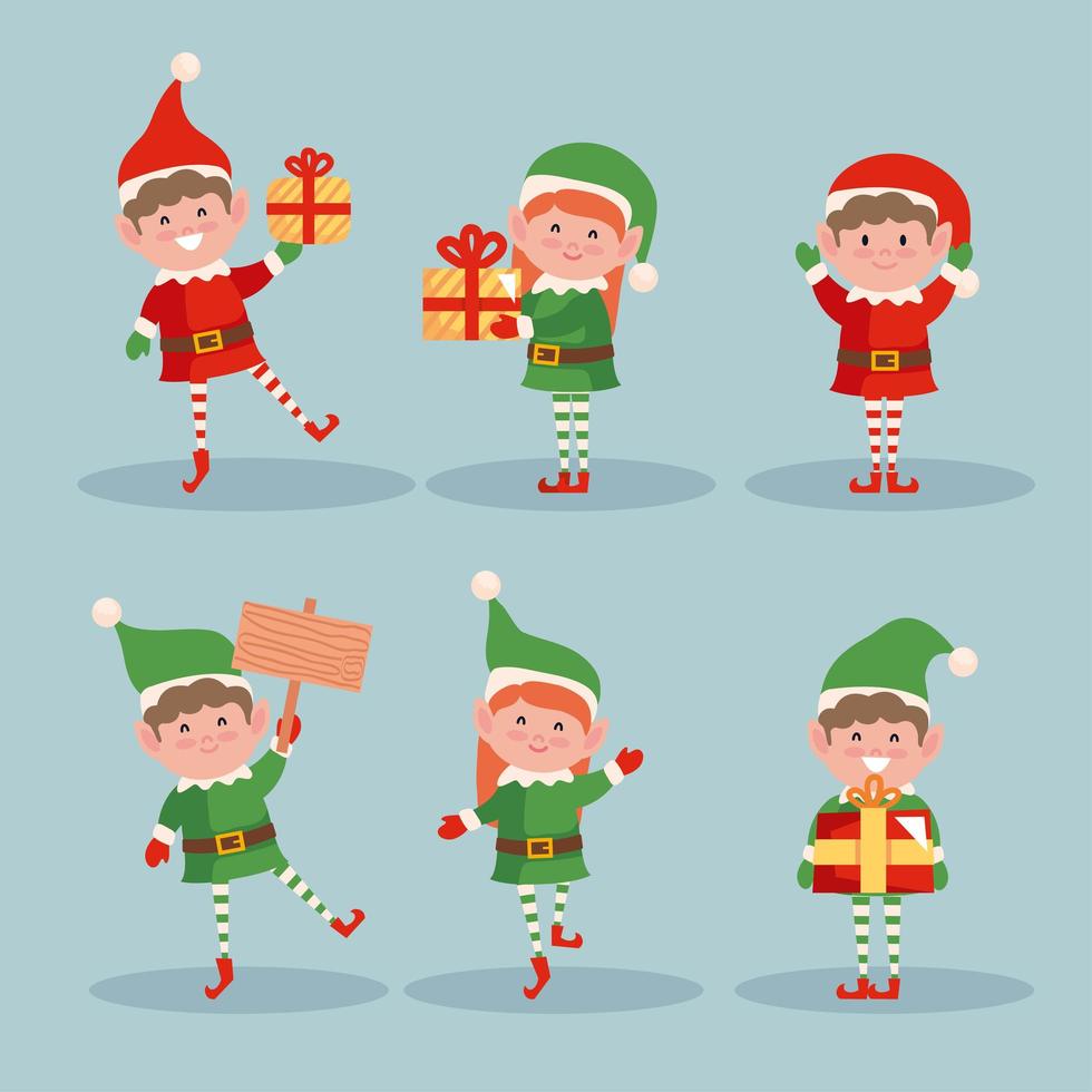 group of cute elf vector