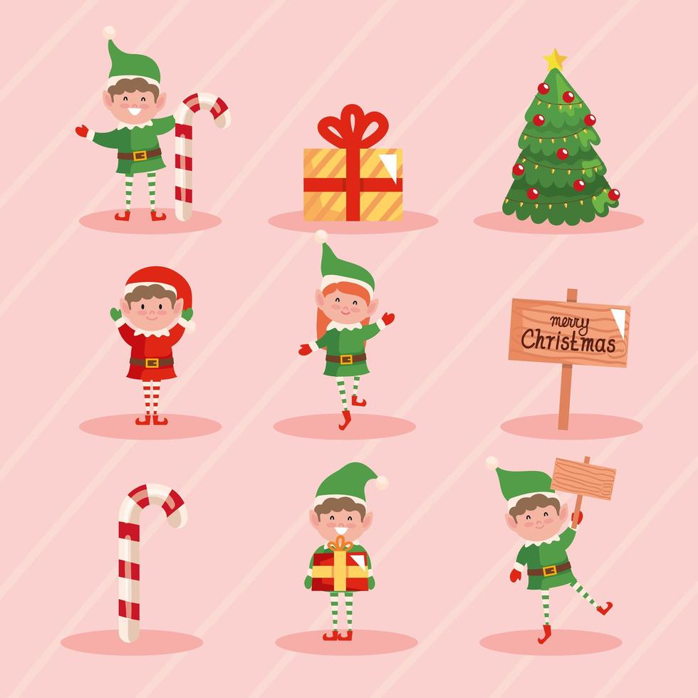 group elf with cute decoration vector