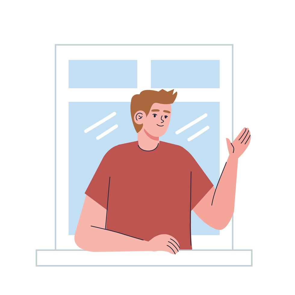 man greeting in window vector