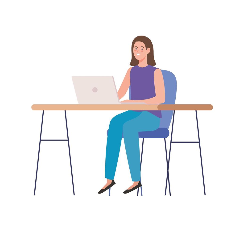 woman working in laptop vector