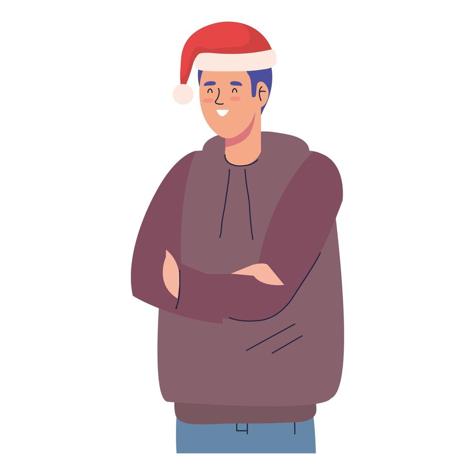 hombre usando suéter y sombrero de navidad vector