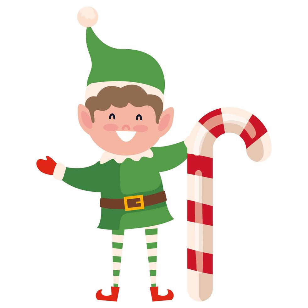 cute elf with candy cane vector