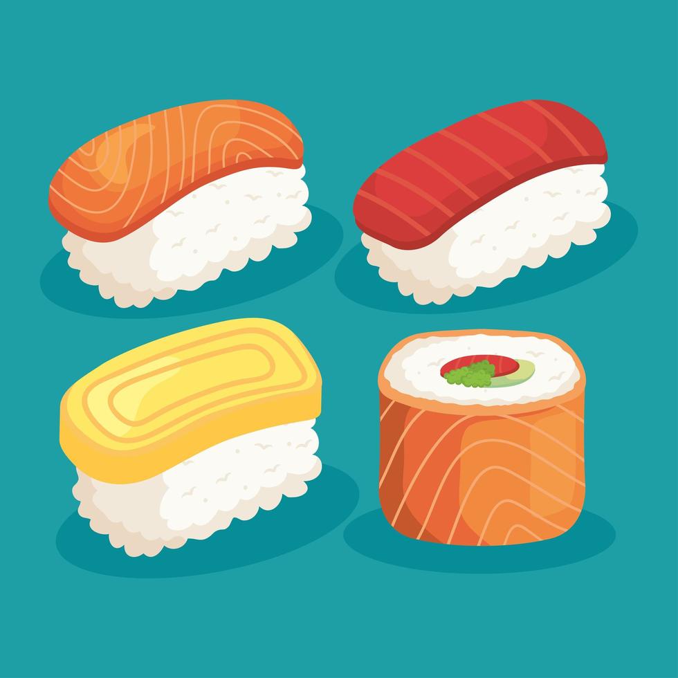 differents sushi japanese food vector