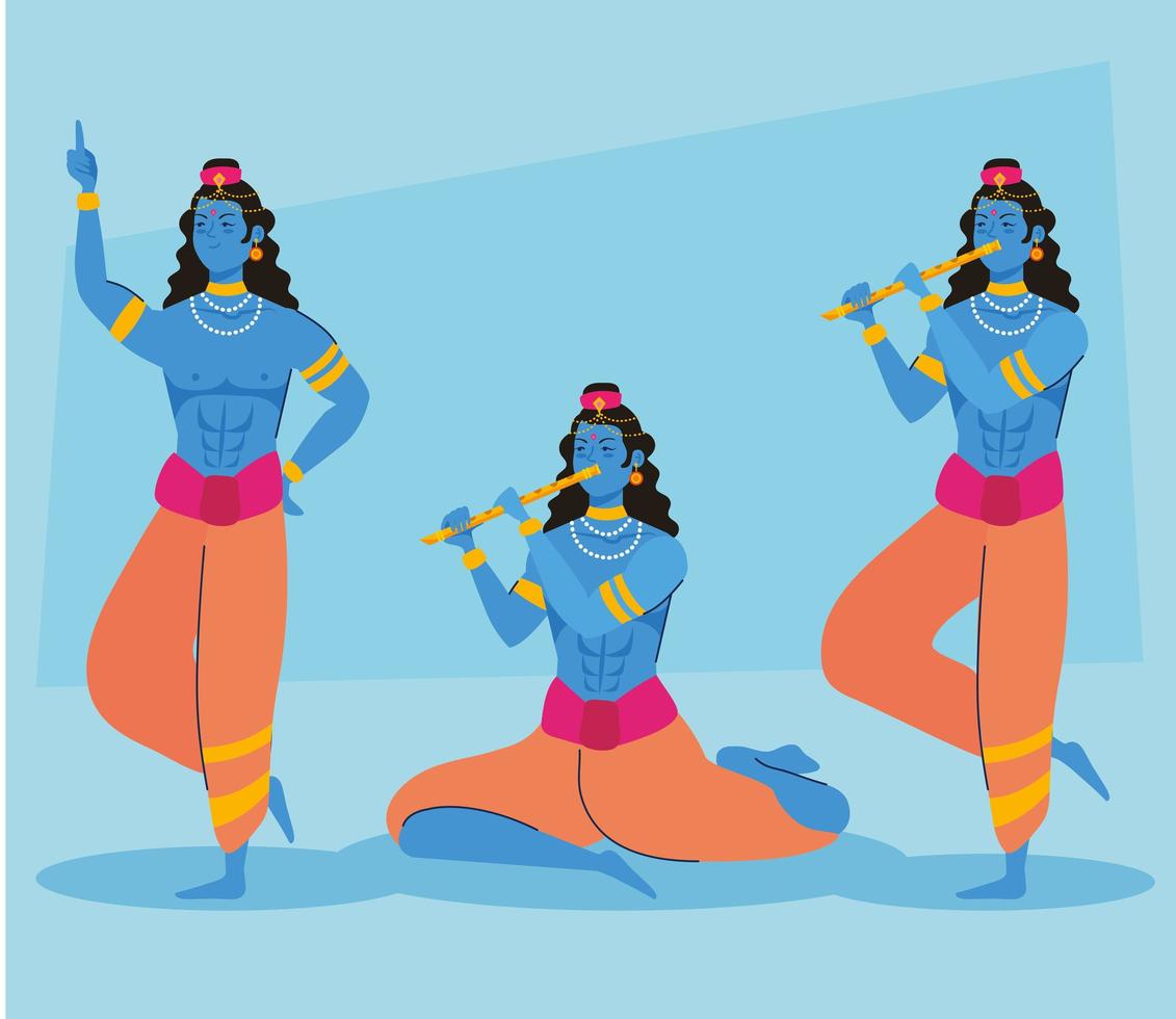 three lords krishna characters vector