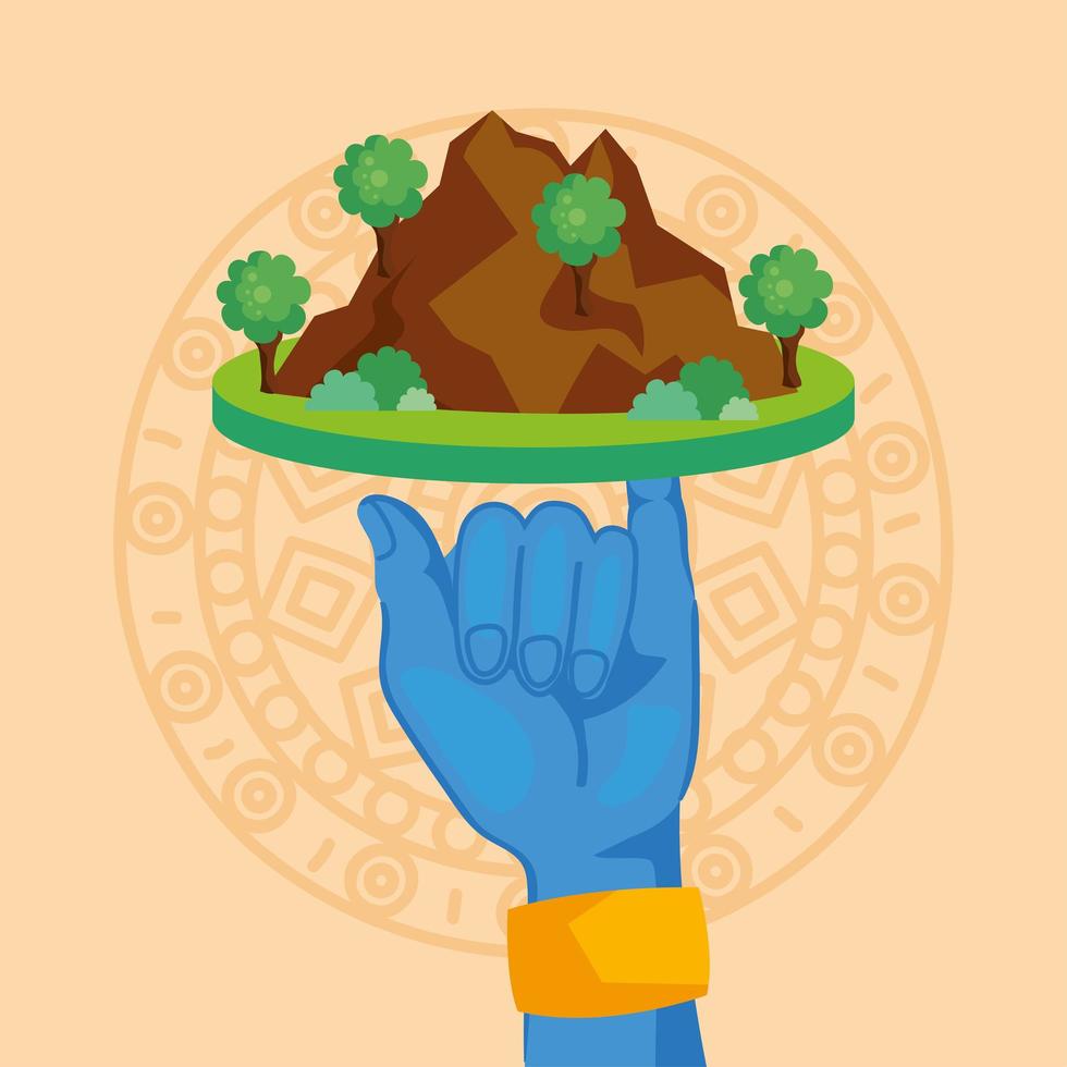 hand lord krishna lifting mountain vector