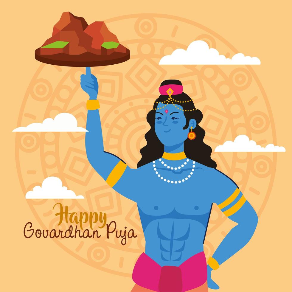 govardhan puja postcard vector