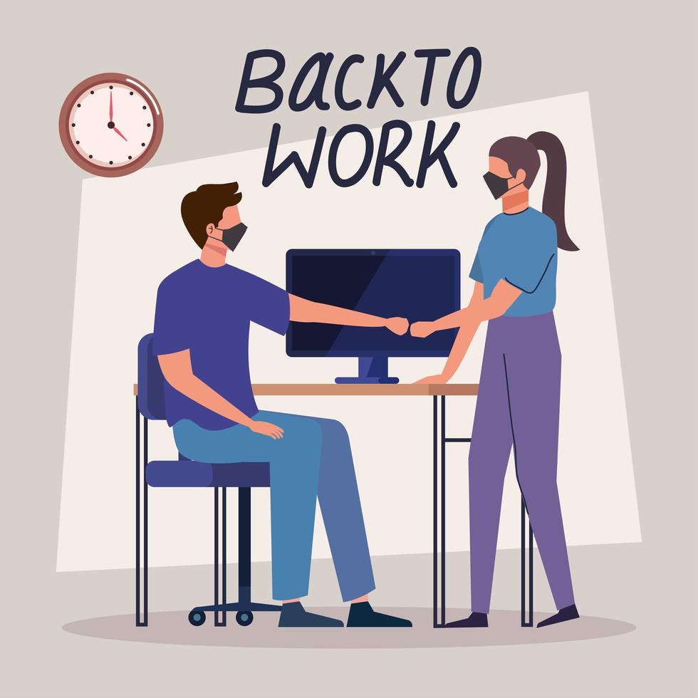 workers using face mask back to work vector