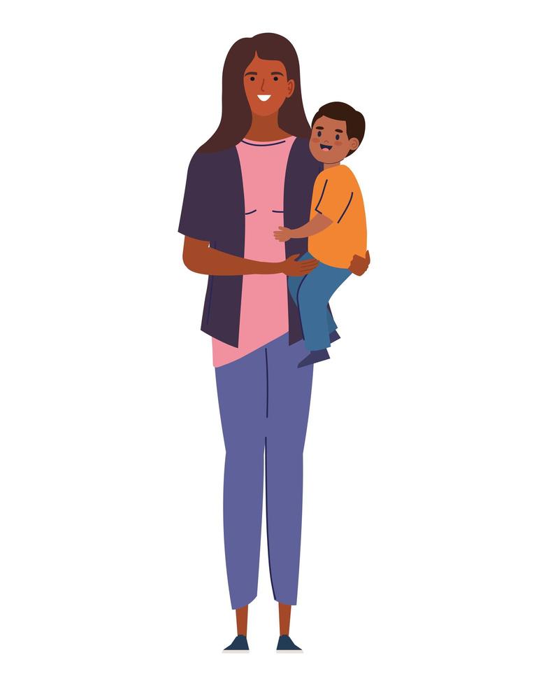 madre afro cargando hijo vector