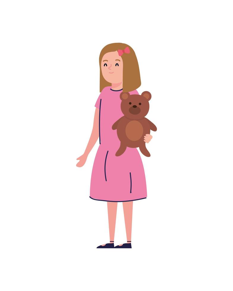 cute girl with bear vector