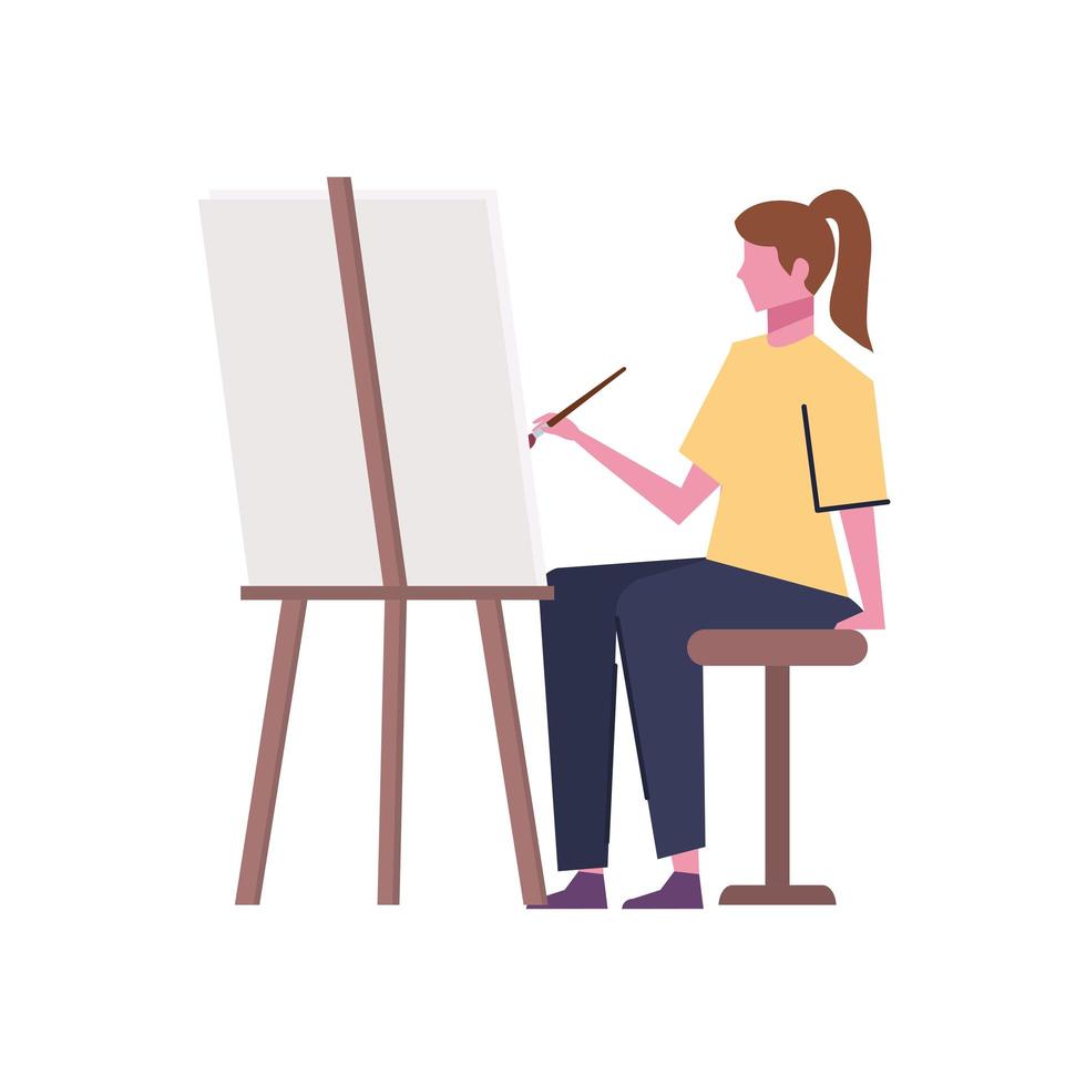 woman painting in canvas vector