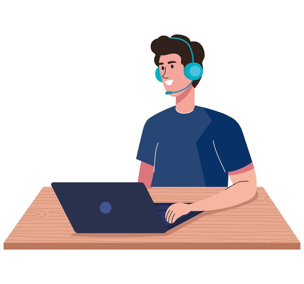 telemarketer worker with laptop vector