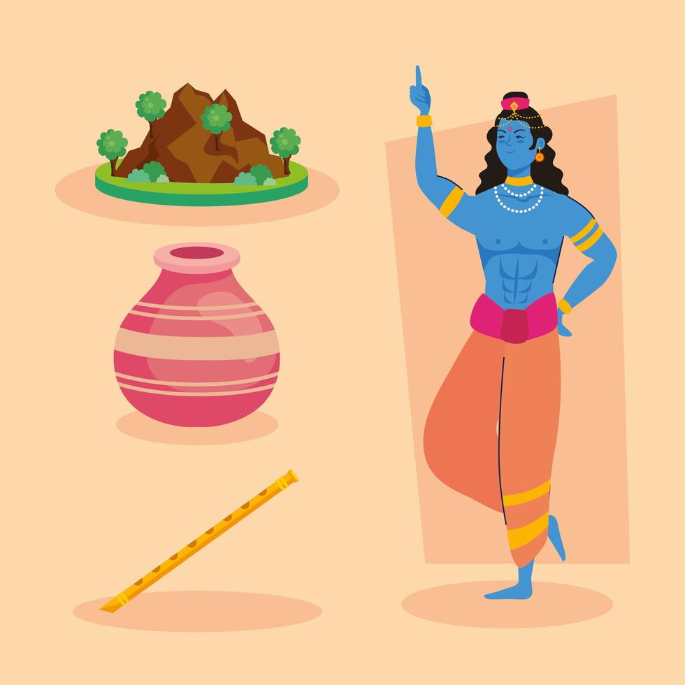 govardhan puja cuatro iconos vector