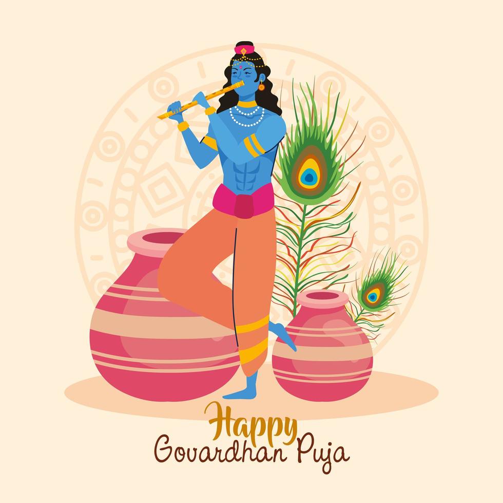 govardhan puja card vector