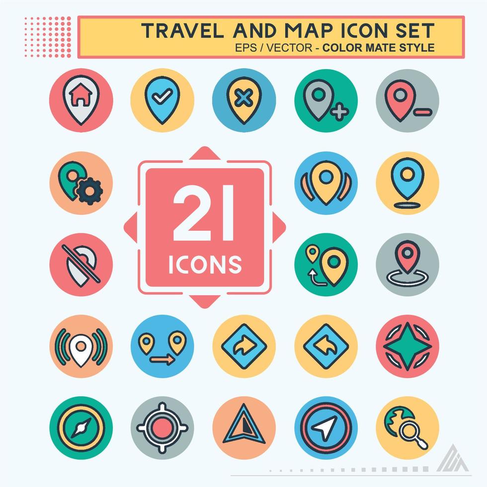 Icon Set Travel and Map - Color Mate Style vector