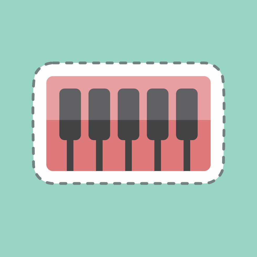 Piano Sticker in trendy line cut isolated on blue background vector