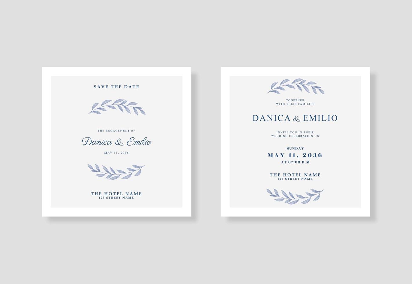 Minimalist, beautiful and elegant wedding card square template vector