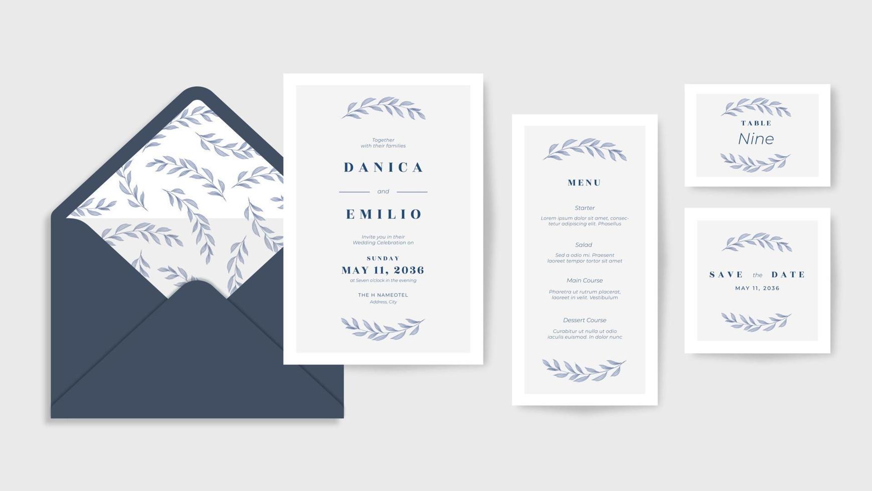 plantilla de colección de invitación de boda elegante, hermosa y minimalista vector