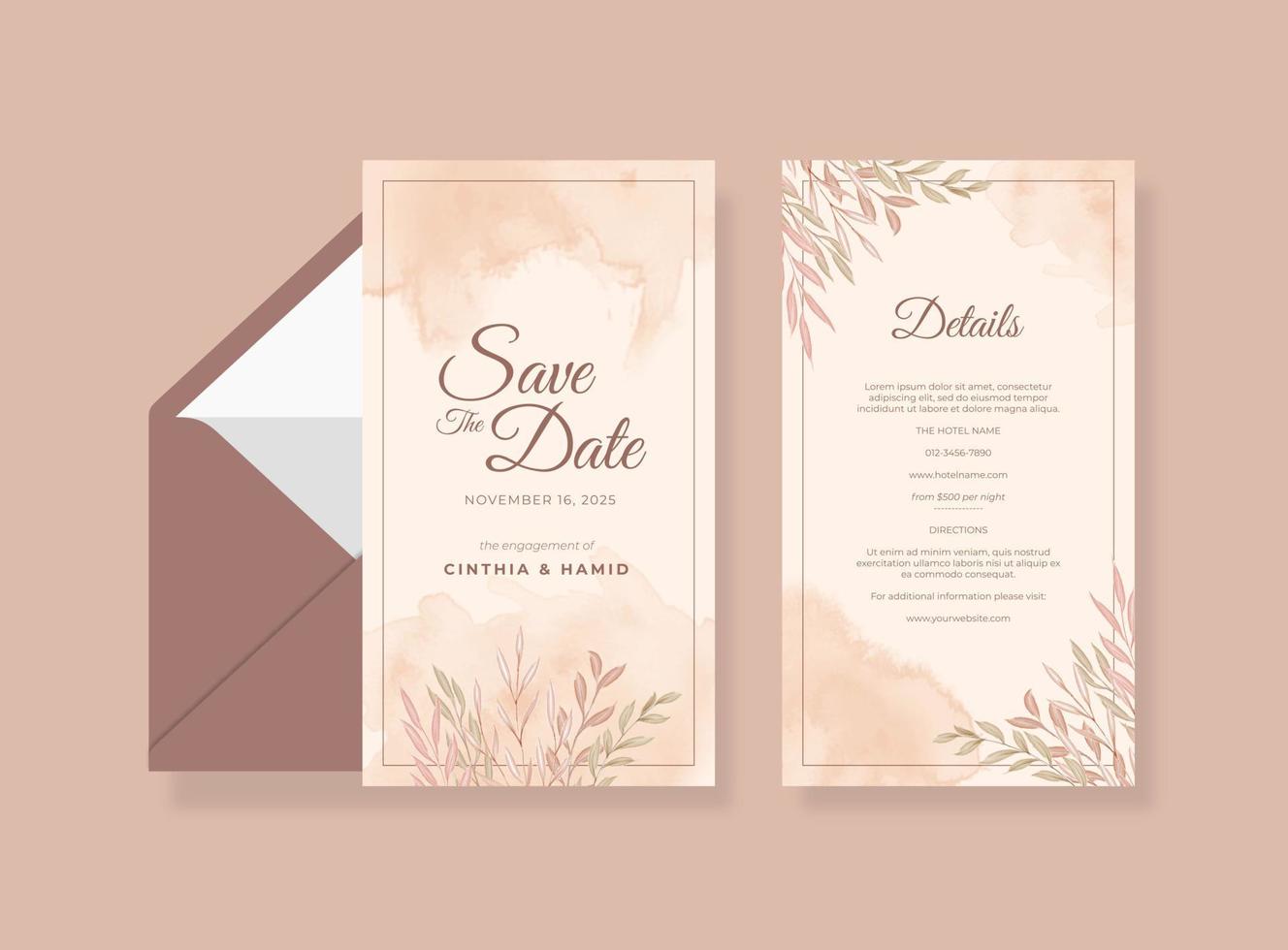 plantilla de tarjeta de boda romántica y elegante vector