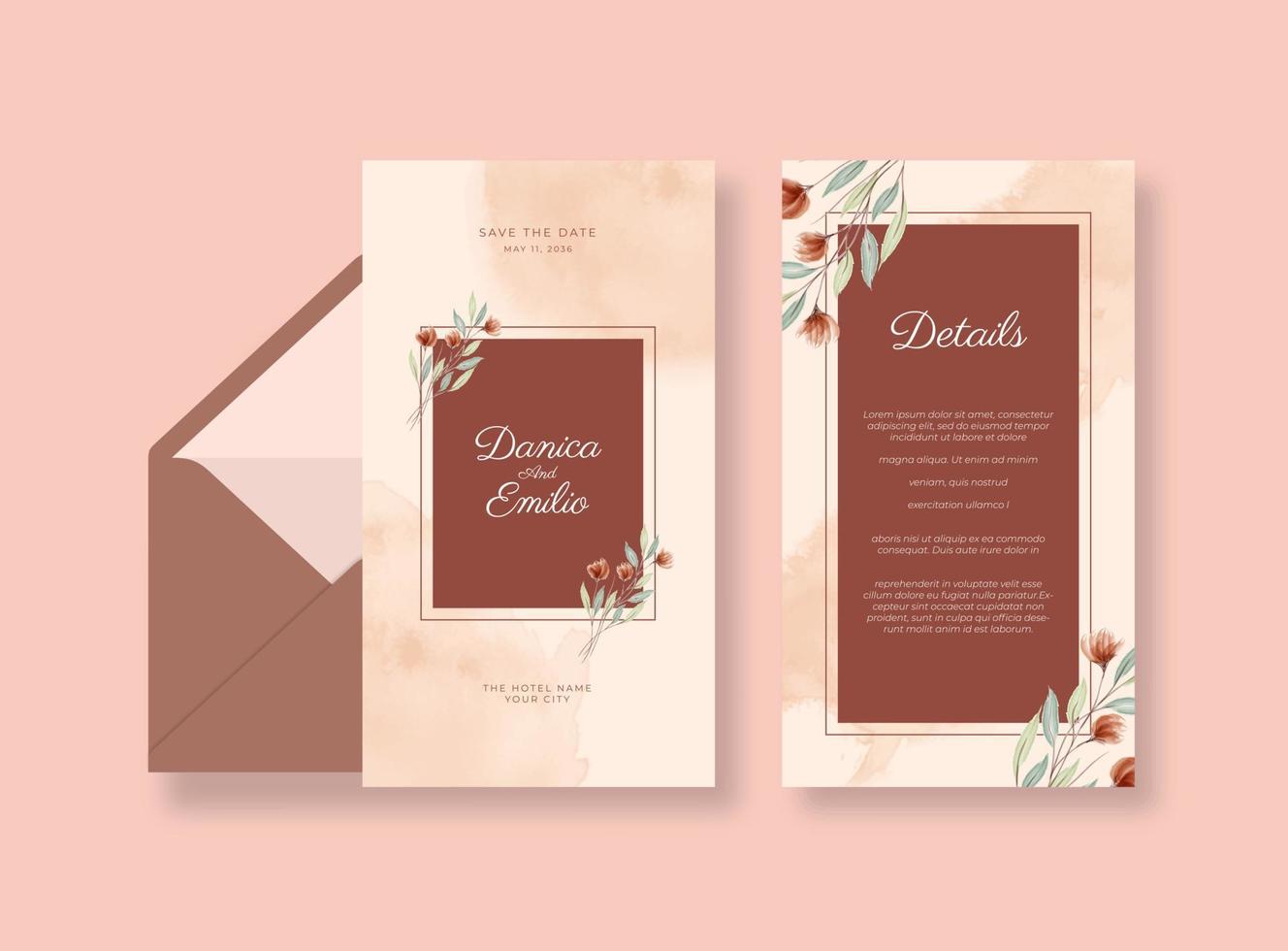 Beautiful and romantic wedding card with watercolor flourish vector