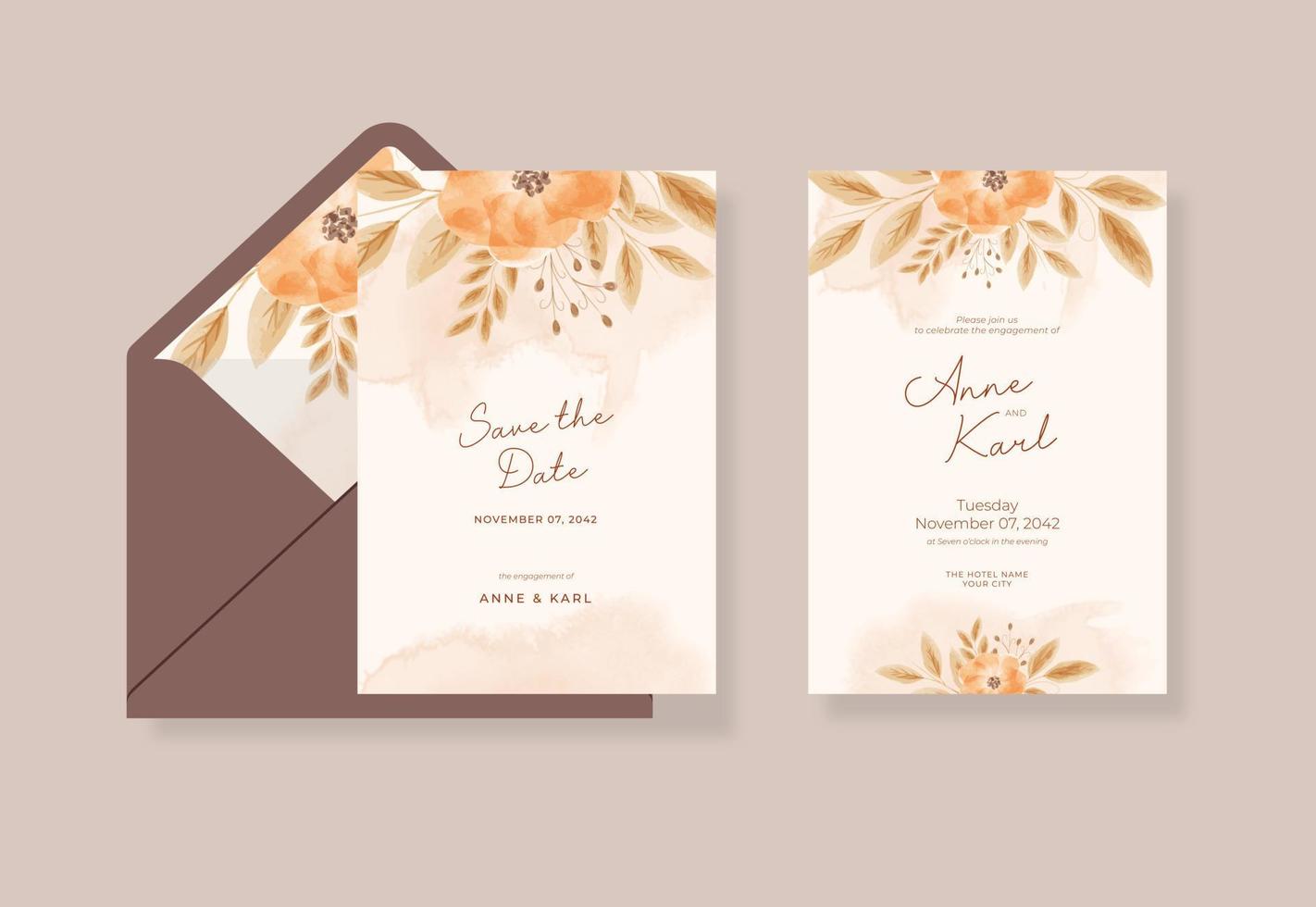 Watercolor floral boho wedding invitation template vector