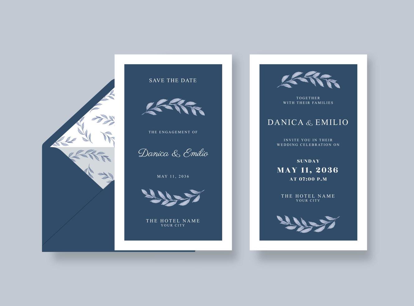 plantilla de tarjeta de invitación de boda hermosa, lujosa y elegante vector