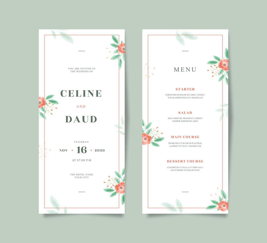 Beautiful floral watercolor wedding stationery vector