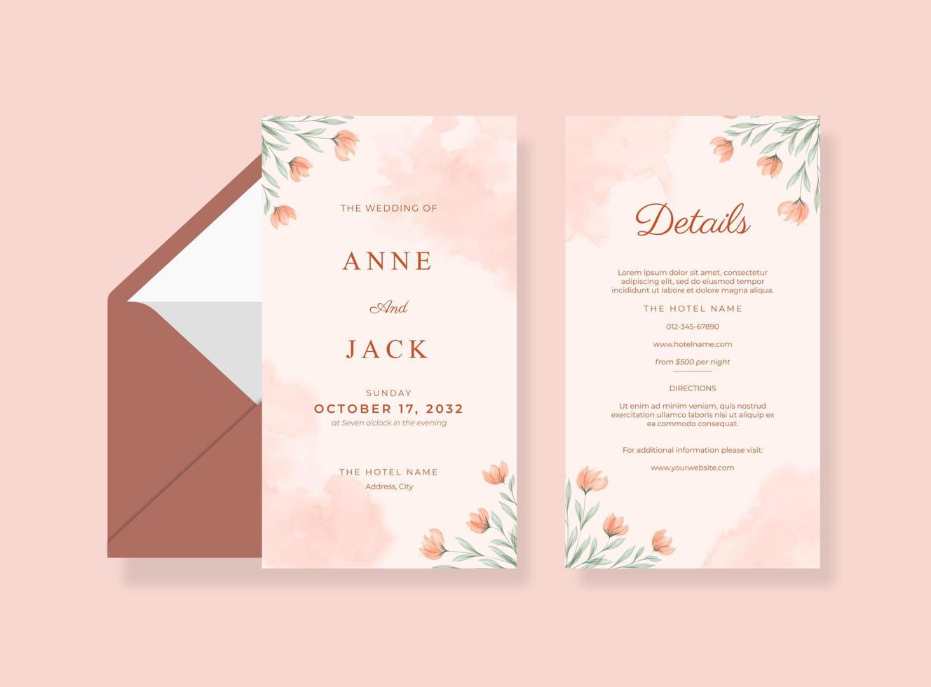 hermosa tarjeta de boda y plantilla de tarjeta de detalles vector