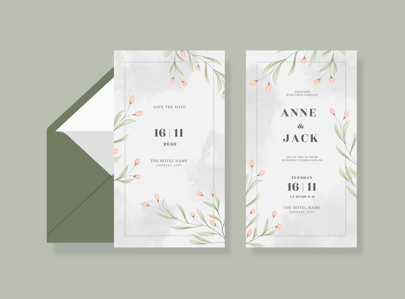 Beautiful wedding card template with envelope vector