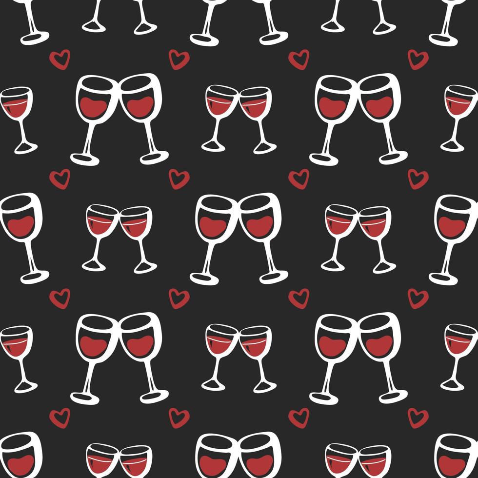 Seamless doodle pattern with cheers wine glass. Vector illustration.