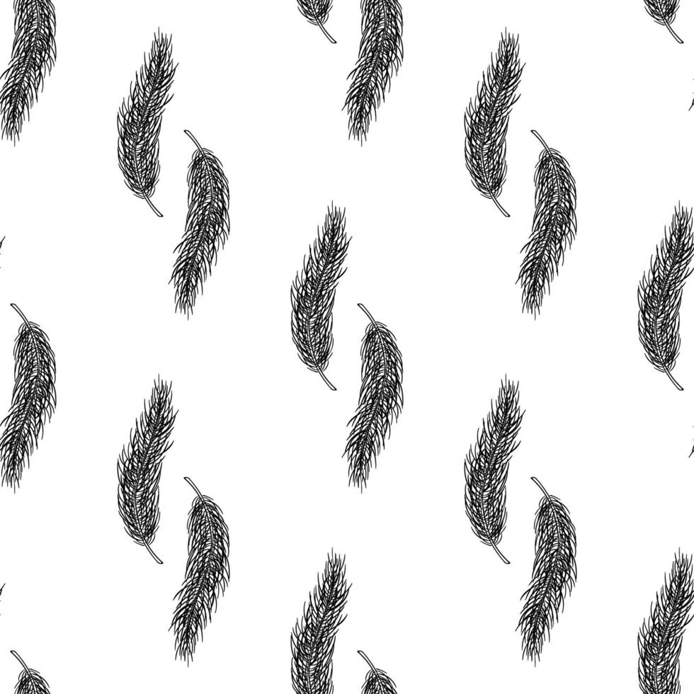 Seamless pattern of Pine tree branch, Christmas new year background, hand drawn botanical print. Vector seasonal wallpaper, winter textile fabric