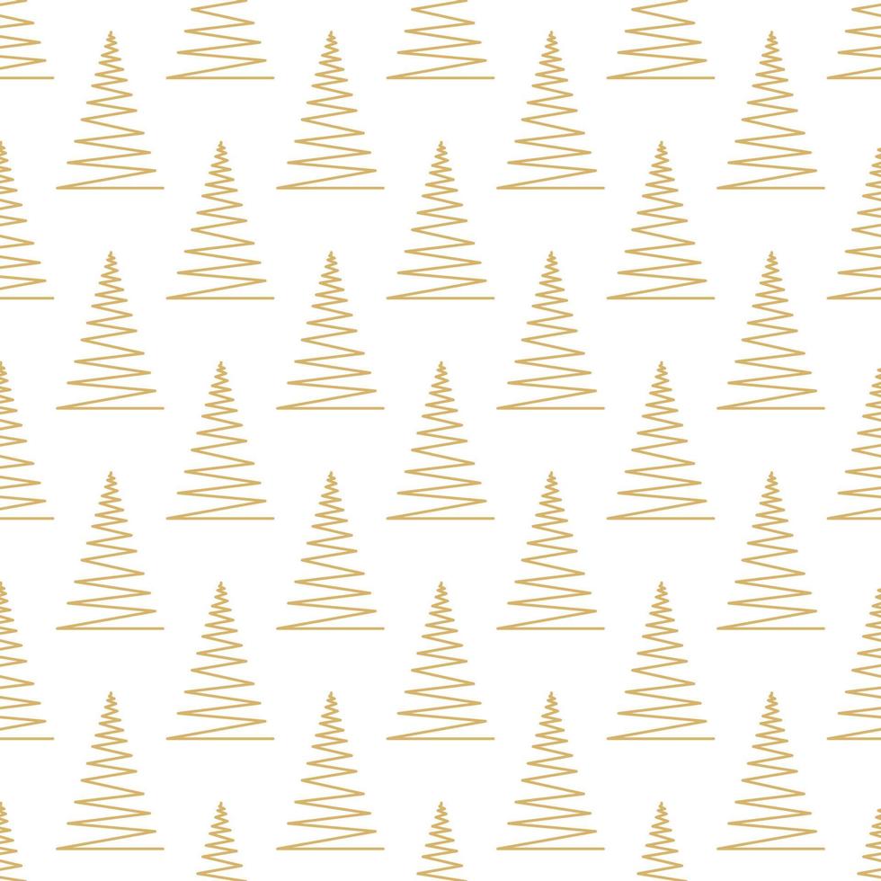 Seamless pattern with gold geometric Christmas trees Vector illustration on white. Winter holidays collection. Merry Christmas and Happy New year abstract background wallpaper