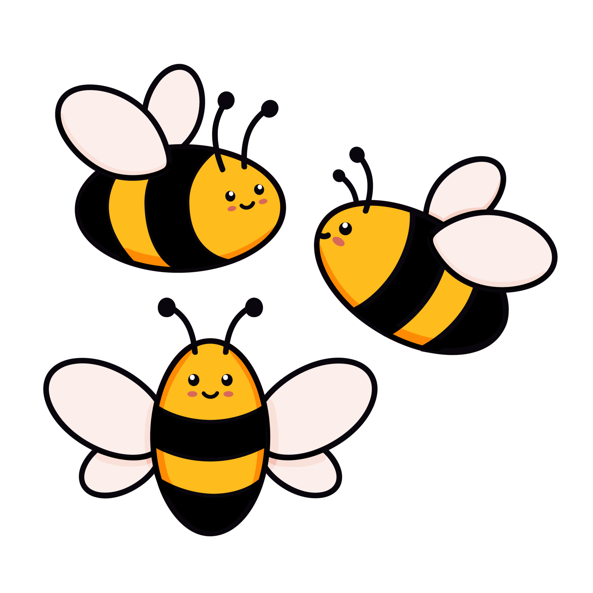 Cute set of bees vector illustration in doodle style. Colorful collection  of bumblebees kids drawing for icon and logo design in yellow and black  colors isolated on white 5178307 Vector Art at