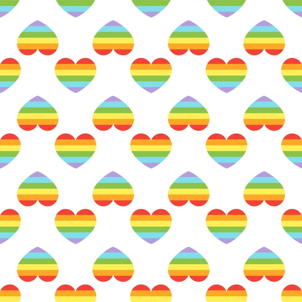 Vector pride doodle seamless pattern. LGBT Hearts with rainbow. Gay parade, LGBTQ rights symbol. Background, wrapping paper, bag template, isolated print on white