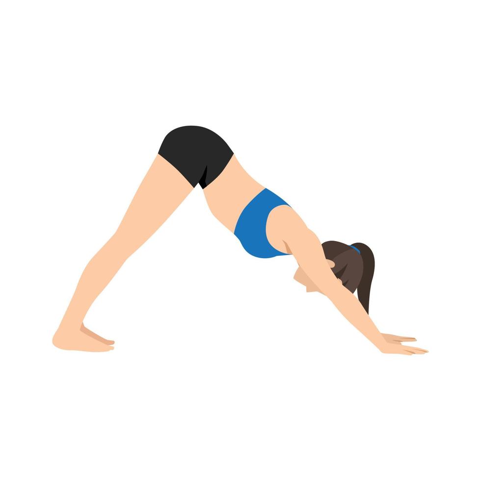 Woman doing Adho mukha svanasana or downward facing dog yoga pose ...