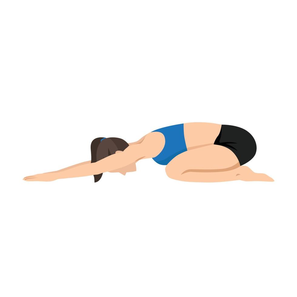 Woman doing Child's pose stretch exercise. vector