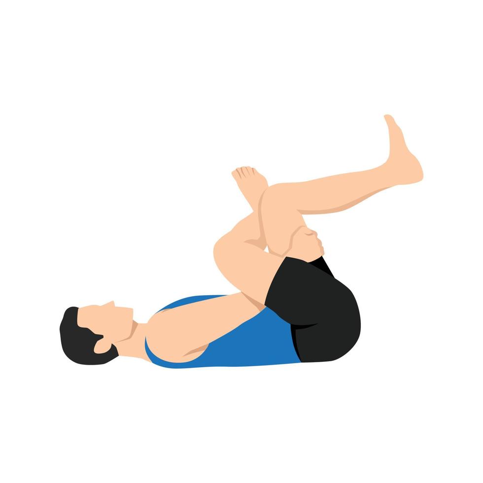 Man doing figure four stretch exercise. vector