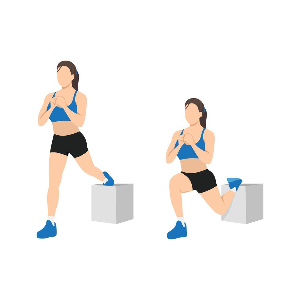 Woman doing Bulgarian split squat exercise. Flat vector illustration isolated on white background