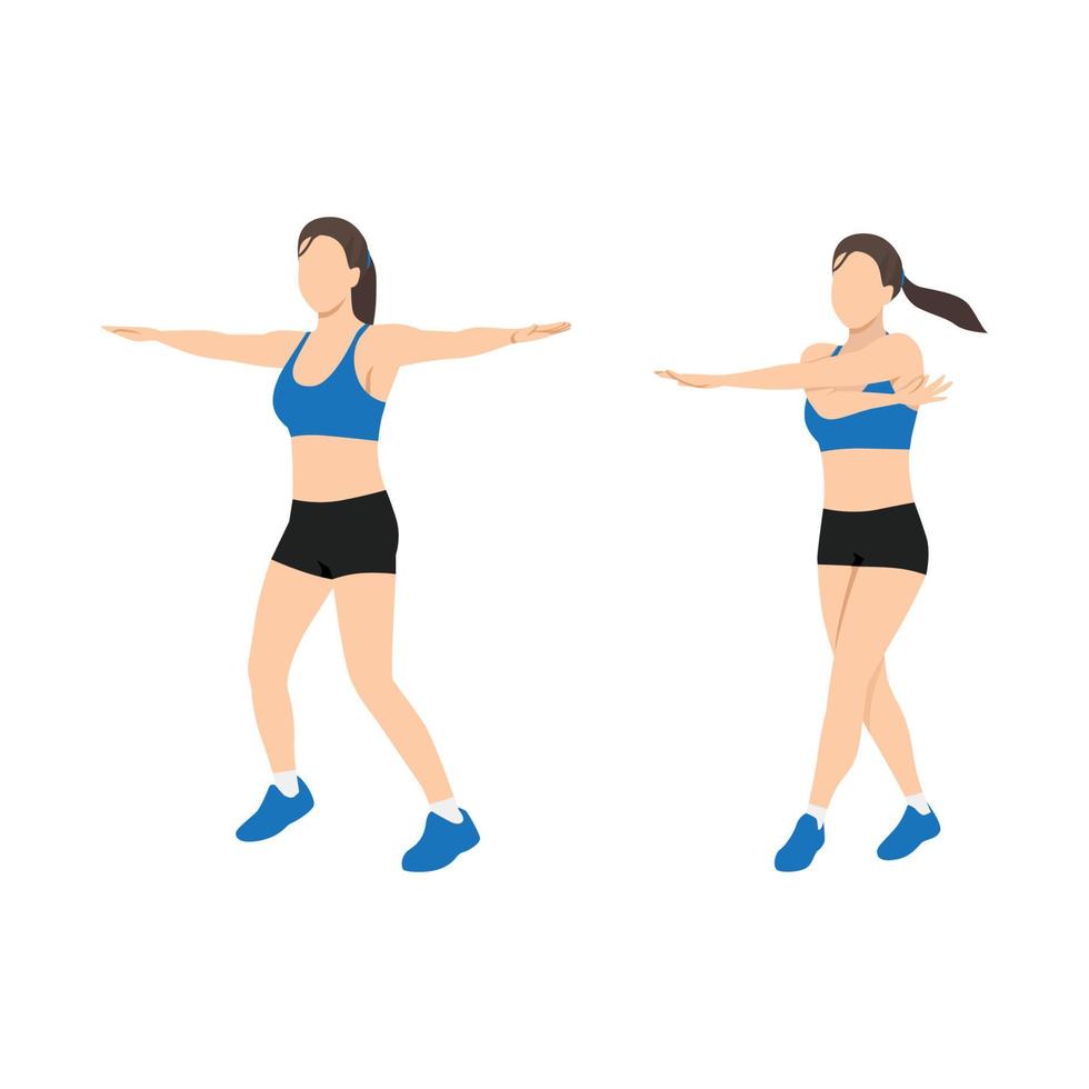 Woman doing Cross jacks exercise. vector